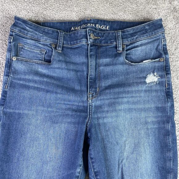 American Eagle Jeans Women’s 14 X-Short Blue Skinny Kick High Rise Distressed - Picture 2 of 12